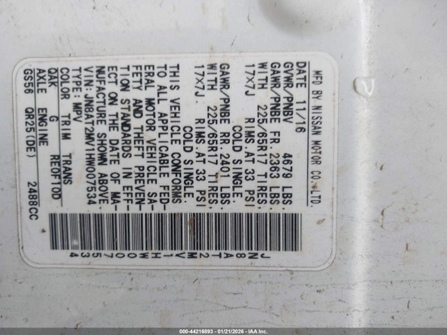 JN8AT2MV1HW007534 Nissan ROGUE S