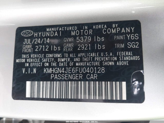 KMHGN4JE6FU040128 Hyundai Genesis 3.8