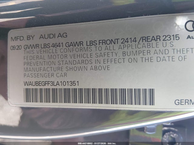 WAUBEGFF3LA101351 Audi A3 Premium 45 Tfsi S Line Quattro S Tronic