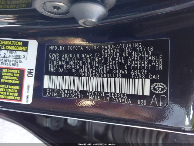 2T1BURHE8HC804498 Toyota COROLLA SE