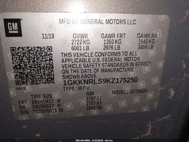 Продажа на аукционе авто 2019 Gmc Acadia Sle-1, vin: 1GKKNRLS9KZ175250, номер лота: 44216964