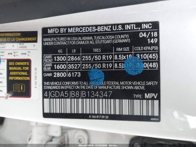 4JGDA5JB8JB134347 Mercedes-Benz GLE 350