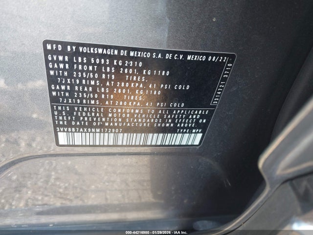 Продажа на аукционе авто 2022 Volkswagen Tiguan 2.0t Se R-line Black, vin: 3VV8B7AX9NM172907, номер лота: 44216980
