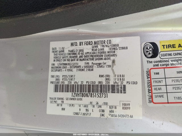 2008 FORD MUSTANG 1ZVHT80N785152731 Photo 8