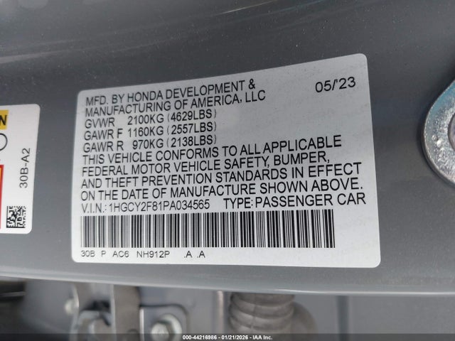 1HGCY2F81PA034565 Honda Accord Hybrid Touring