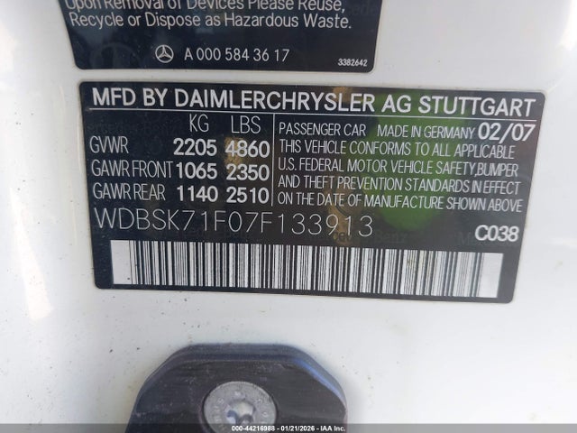 2007 MERCEDES-BENZ SL 550 WDBSK71F07F133913 Photo 8