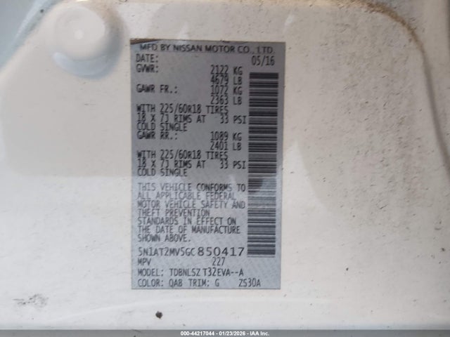 5N1AT2MV5GC850417 Nissan Rogue Sl