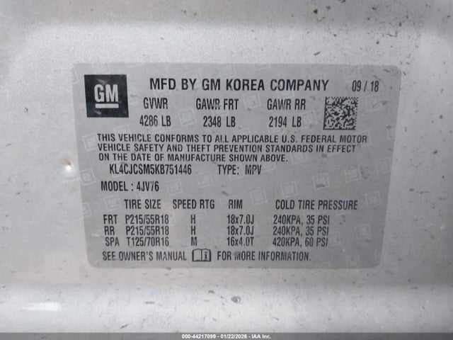 Aukcja sprzedaży 2019 Buick Encore Fwd Essence, vin: KL4CJCSM5KB751446, numer aukcji: 44217099