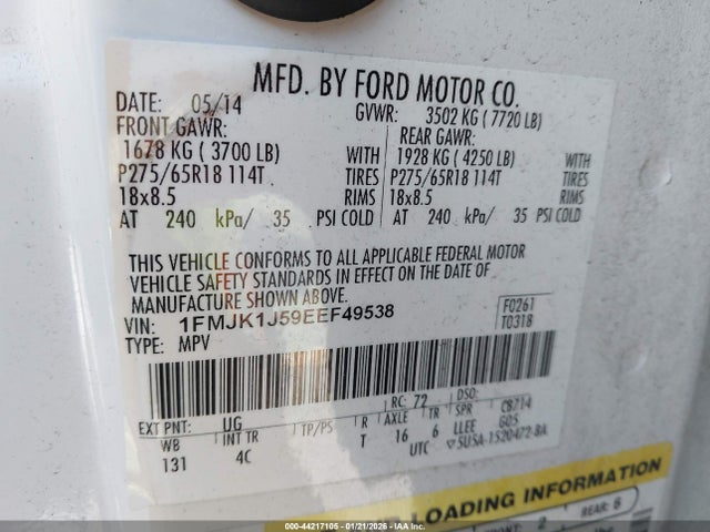 1FMJK1J59EEF49538 Ford Expedition El Xlt