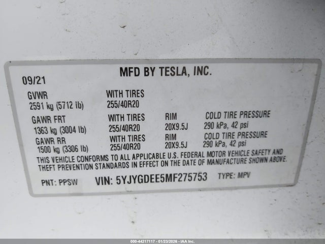 2021 TESLA MODEL Y 5YJYGDEE5MF275753 Photo 8