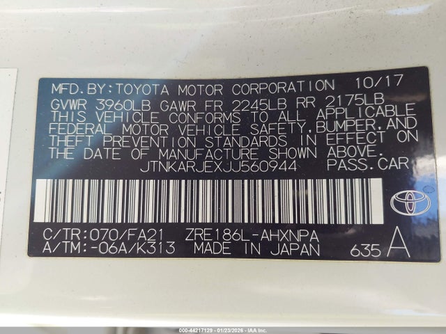 JTNKARJEXJJ560944 Toyota COROLLA IM
