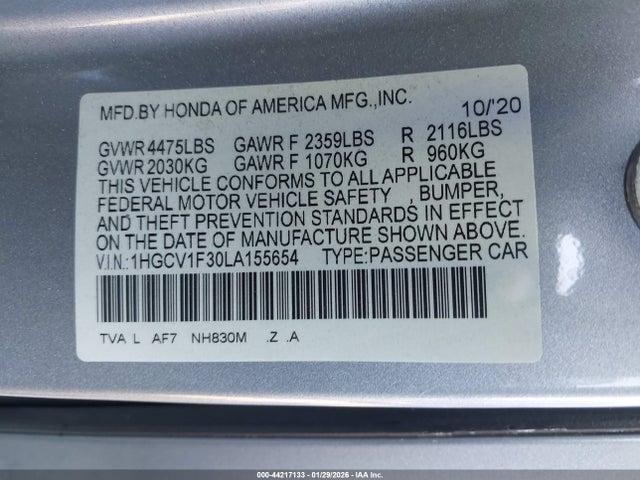 1HGCV1F30LA155654 Honda Accord Sport
