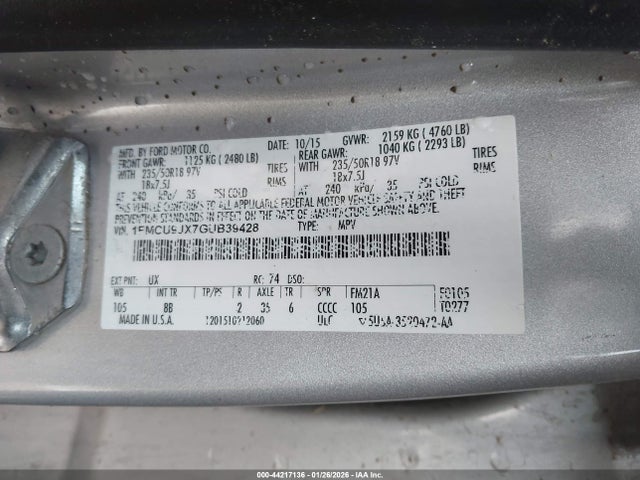 1FMCU9JX7GUB39428 Ford Escape Titanium