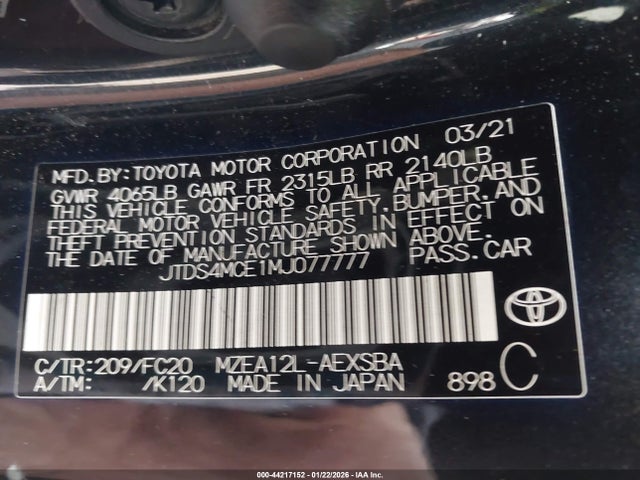 JTDS4MCE1MJ077777 Toyota COROLLA SE