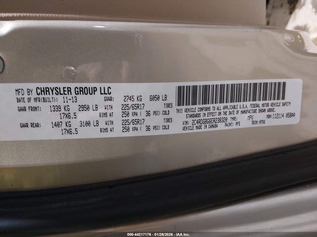 2014 Dodge Grand Caravan American Value Pkg მანქანა იყიდება აუქციონზე, vin: 2C4RDGBG6ER238320, აუქციონის ნომერი: 44217176