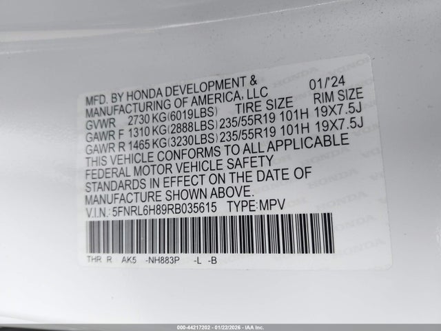 Honda Odyssey Touring 2024 5FNRL6H89RB035615 Image 9