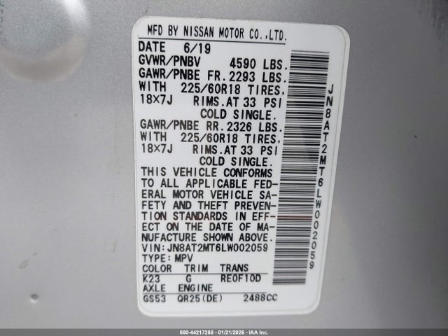 JN8AT2MT6LW002059 Nissan Rogue Sv Fwd