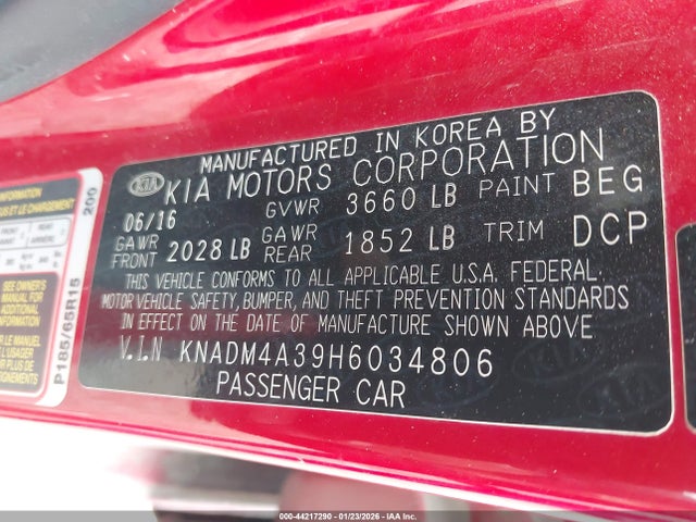 KIA RIO LX 2017 KNADM4A39H6034806 Image 9