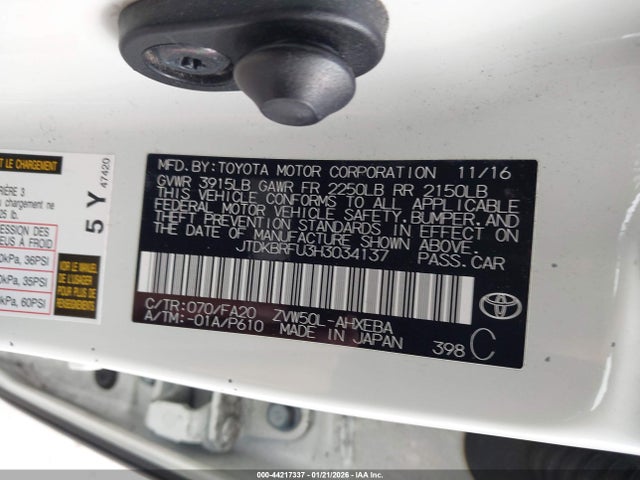 JTDKBRFU3H3034137 Toyota Prius Two