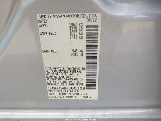 1N4BL4BV4PN300109 Nissan Altima S Fwd