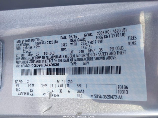 1FMCU0GD9HUA40636 Ford ESCAPE SE
