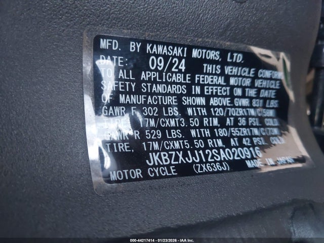 JKBZXJJ12SA020916 Kawasaki Zx636 K