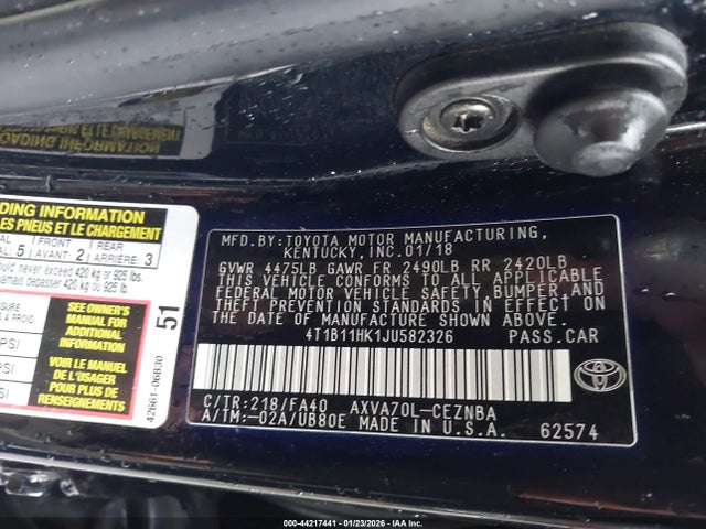 4T1B11HK1JU582326 Toyota CAMRY LE