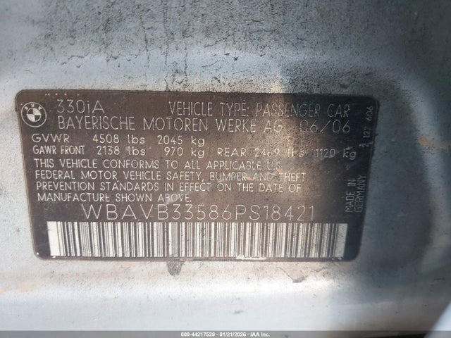2006 BMW 330I WBAVB33586PS18421 Photo 8