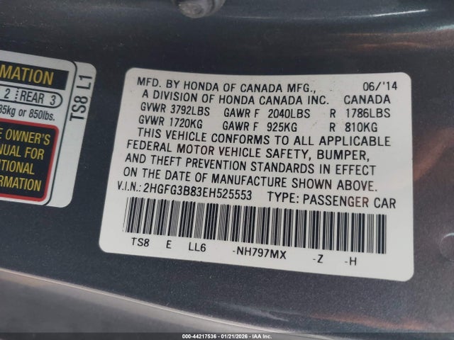 Honda CIVIC EX 2014 2HGFG3B83EH525553 Image 9
