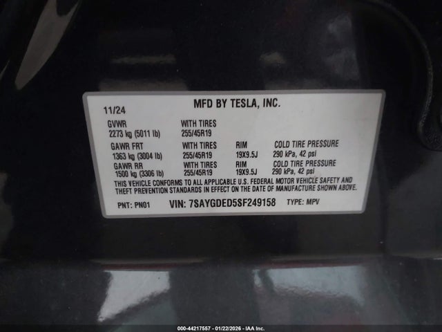 7SAYGDED5SF249158 Tesla Model Y Long Range Dual Motor Rear-wheel Drive