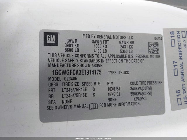 1GCWGFCA3E1914175 Chevrolet Express 2500 Work Van