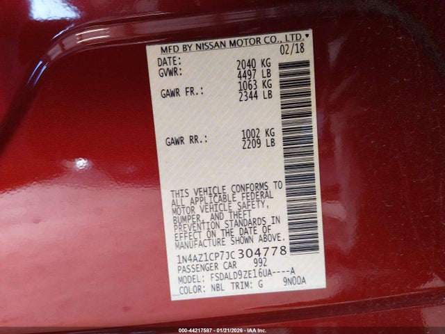 1N4AZ1CP7JC304778 Nissan LEAF SV