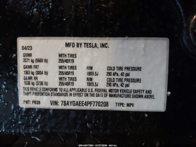 Продажа на аукционе авто 2023 Tesla Model Y Awd/long Range Dual Motor All-wheel Drive, vin: 7SAYGAEE4PF770208, номер лота: 44217604