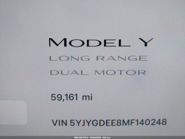 Aukcja sprzedaży 2021 Tesla Model Y Long Range Dual Motor All-wheel Drive, vin: 5YJYGDEE8MF140248, numer aukcji: 44217614