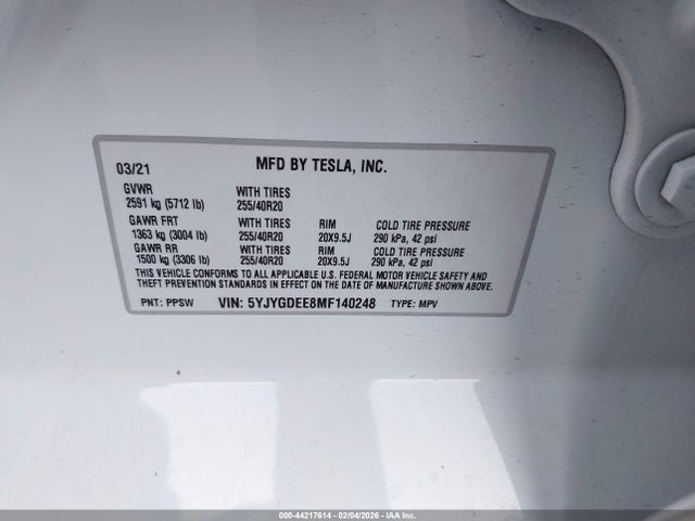 2021 TESLA MODEL Y 5YJYGDEE8MF140248 Photo 8