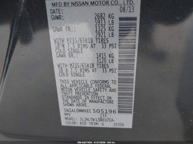 5N1AL0MMXEC505196 Infiniti QX60