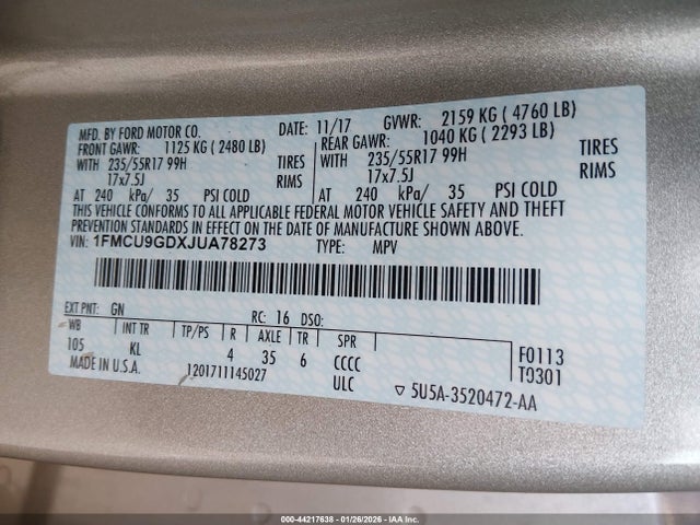 1FMCU9GDXJUA78273 Ford ESCAPE SE