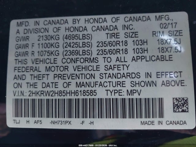 Honda CR-V 2017 2HKRW2H85HH618585 Image 9