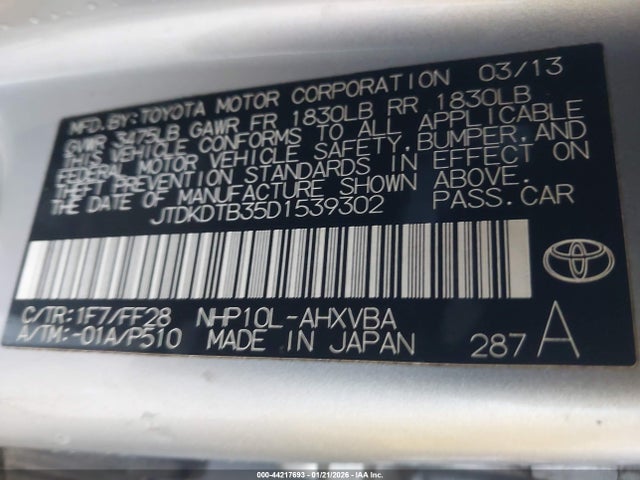 2013 TOYOTA PRIUS C JTDKDTB35D1539302 Photo 8