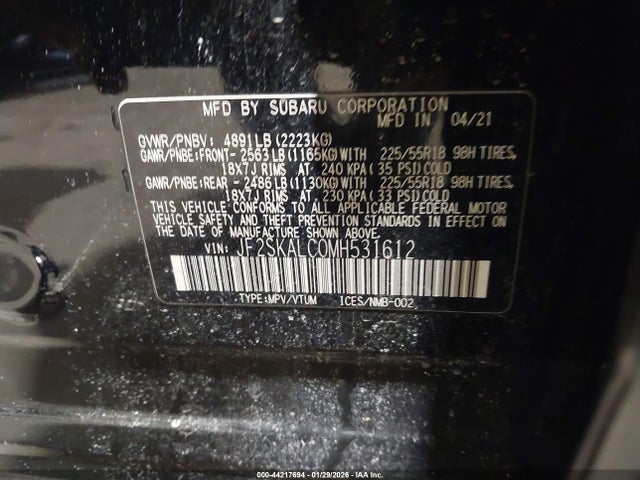 Продаж на аукціоні авто 2021 Subaru Forester Sport, vin: JF2SKALC0MH531612, номер лоту: 44217694