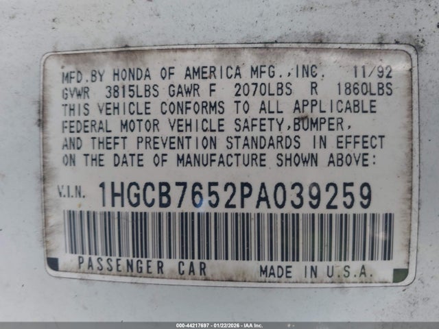 1993 HONDA ACCORD 1HGCB7652PA039259 Photo 8