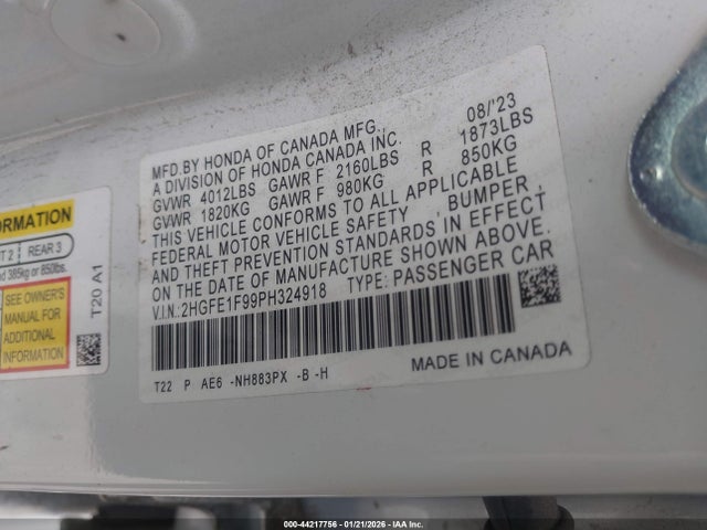 Honda Civic Touring 2023 2HGFE1F99PH324918 Image 9