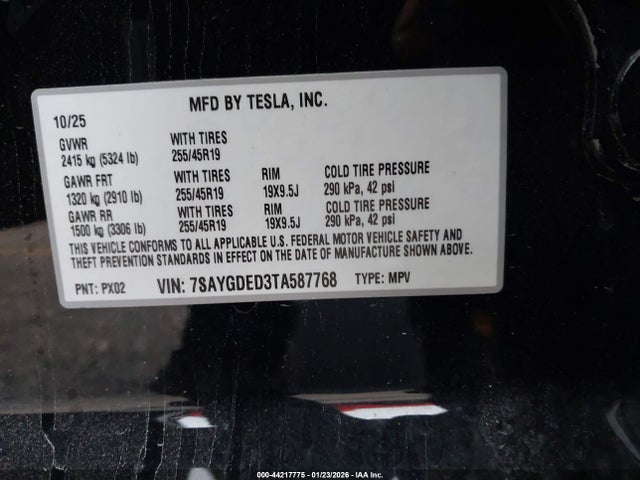 2026 Tesla Model Y მანქანა იყიდება აუქციონზე, vin: 7SAYGDED3TA587768, აუქციონის ნომერი: 44217775