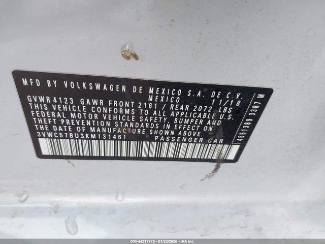 3VWC57BU3KM131461 Volkswagen Jetta 1.4t R-line/1.4t S/1.4t Se