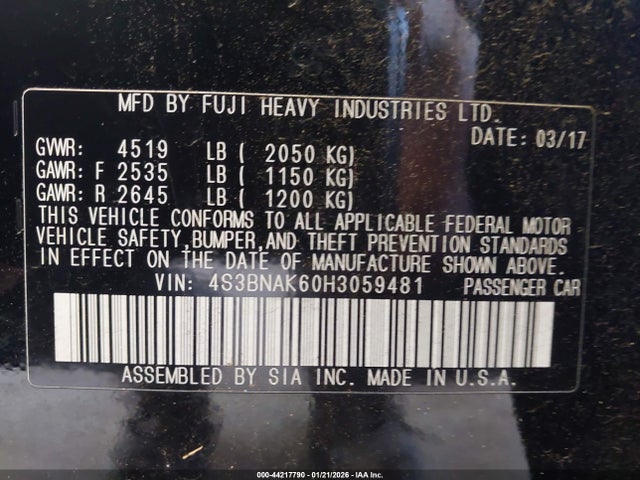 4S3BNAK60H3059481 Subaru Legacy 2.5i Limited