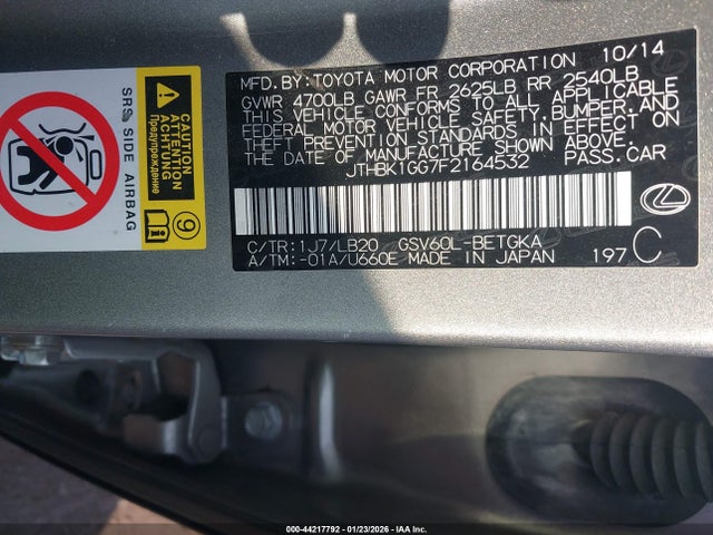JTHBK1GG7F2164532 Lexus ES 350