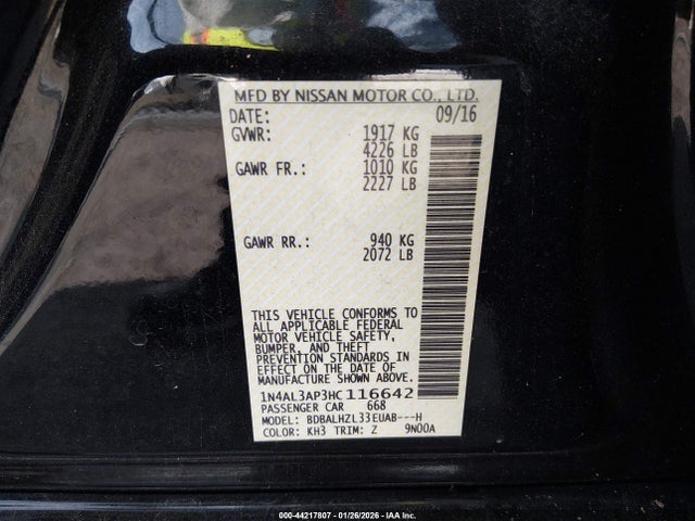 1N4AL3AP3HC116642 Nissan Altima 2.5 Sr