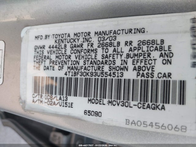 2003 TOYOTA CAMRY 4T1BF30K93U554513 Photo 8