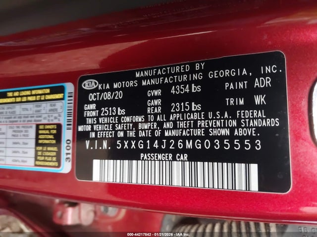 5XXG14J26MG035553 KIA K5 LXS