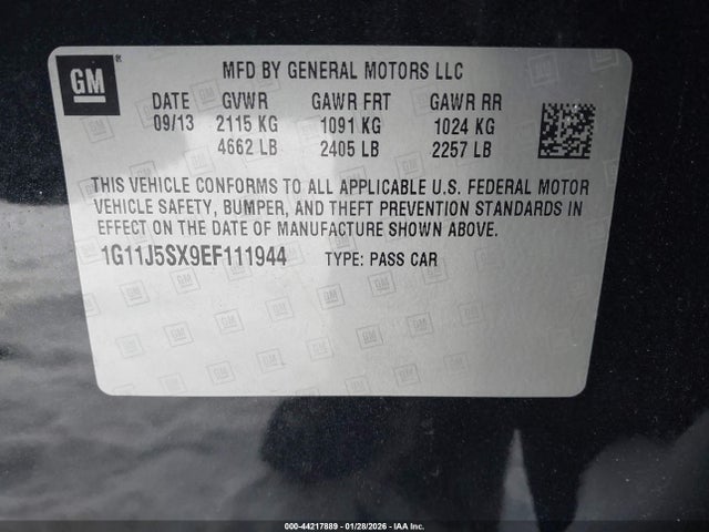 Продажа на аукционе авто 2014 Chevrolet Malibu 2lz, vin: 1G11J5SX9EF111944, номер лота: 44217889